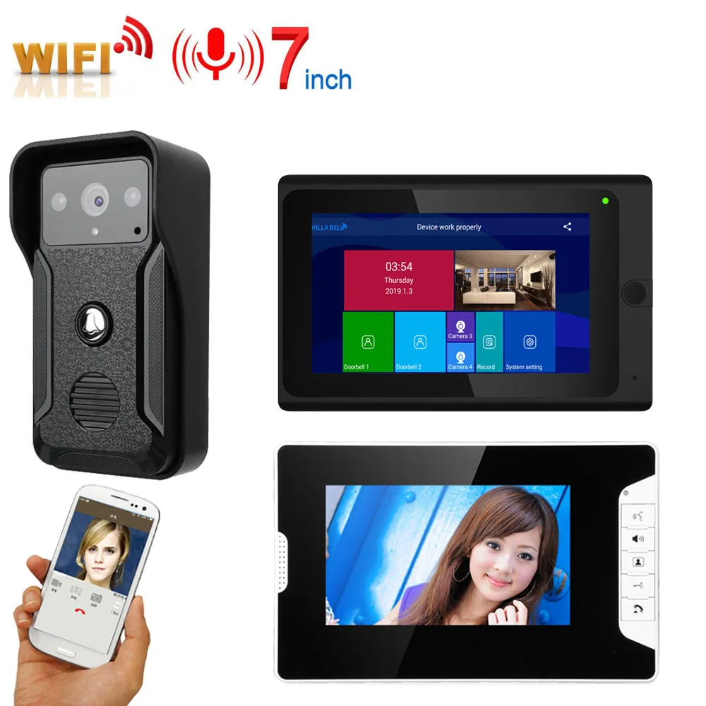 

7" 2 Monitors Video DoorPhone Doorbell Intercom Wired /Wireless Wifi System with IR-CUT HD 1000TVL Wired Camera Night Vision