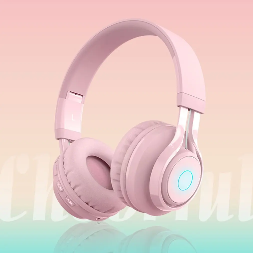 

2021 New Wireless Bluetooth-Compatible 5.0 Headset Colorful LED Luminous Headphone Portable Folding Earphone For iOS Android
