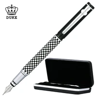 duke 928 classic black and white chessboard metal fountain pen with 0 5mm nib inking pens with original case christmas gift