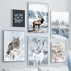 Зимний Олень сова лес река Рид настенная живопись холст скандинавские постеры и принты настенные картины для декора гостиной