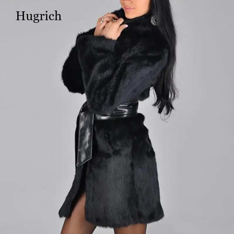 Женское зимнее пальто с поясом утепленное меховое из искусственной кожи женская