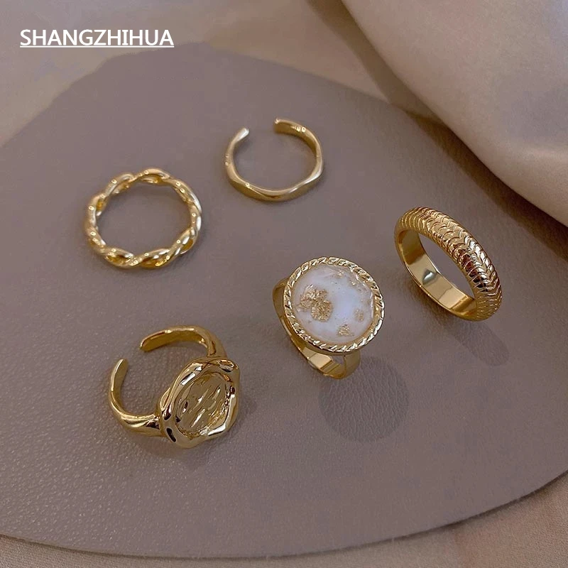 SHANGZHIHUA European Five-Piece Combination Ring, Women Fashion Jewelry Luxury Party Girl Create Unusual Ring