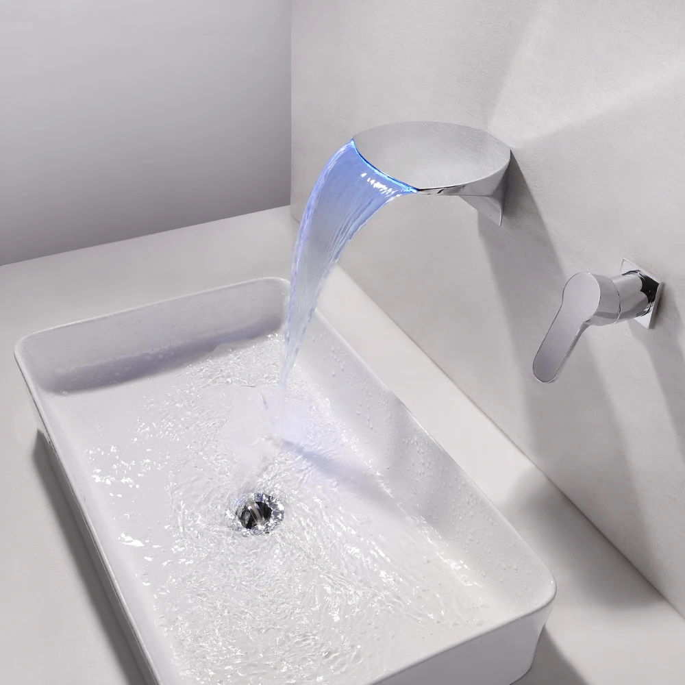 SKOWLL современный Ванная комната раковина кран светодиодный Водопад настенный