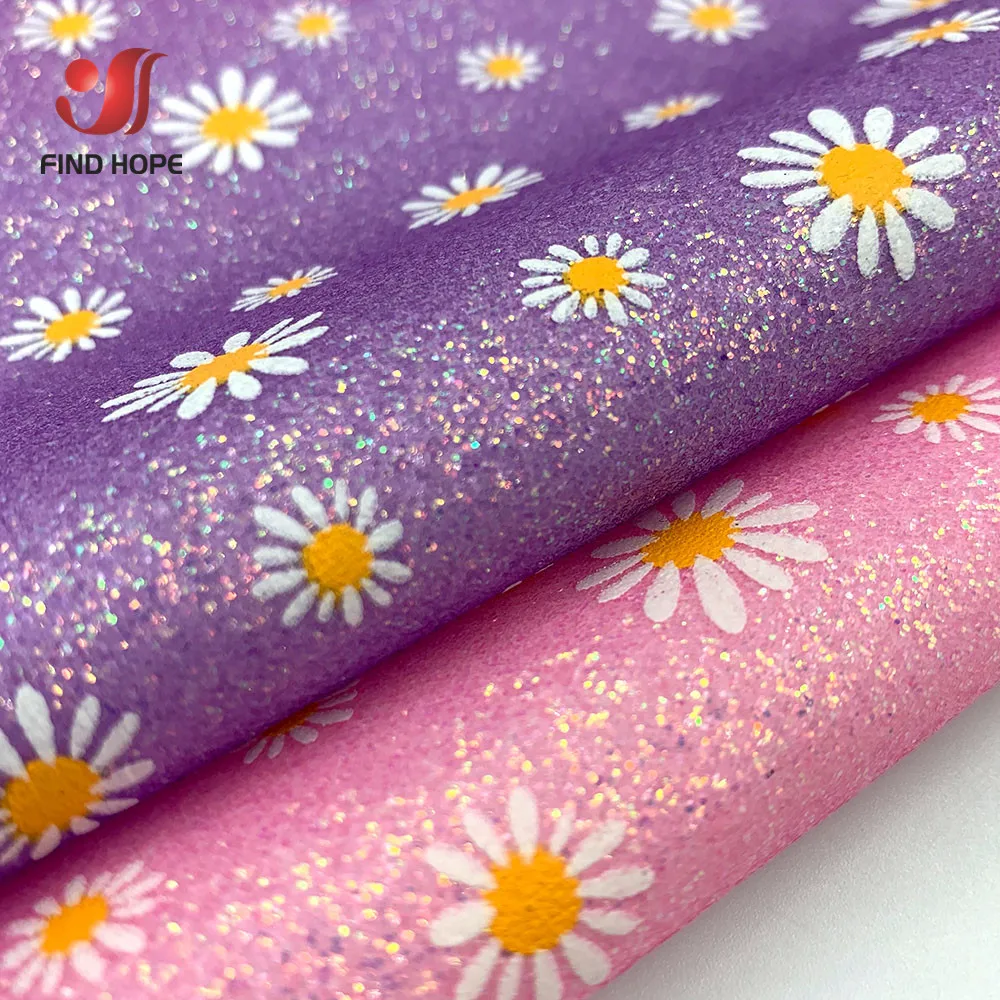 

Roll 20*120CM Glow in the dark Daisy Floral Printed Fine Glitter Leather Sewing Fabric Sparkle DIY Craft Brooch Bows Earring