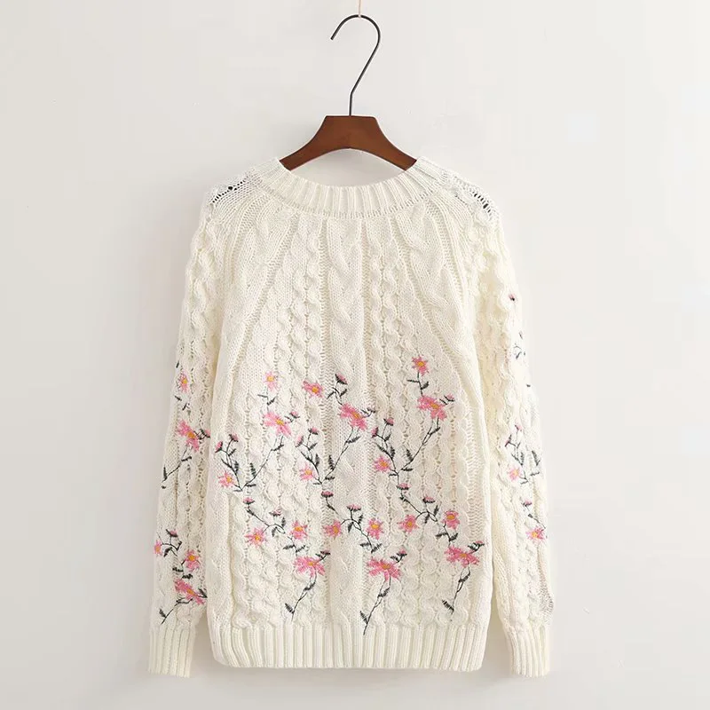 

Autumn Winter Knitted Pullover Sweater 2020 Embroidered Women's Top Sweet Style Regular Loose Long Sleeve Pullover Long Sleeve