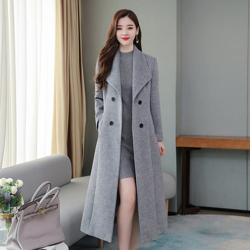 Autumn Winter New Woolen Temperament Coat Female Woolen Jacket Plus Size Outwear 2022 Women's Lapel Super Long Slim Coat