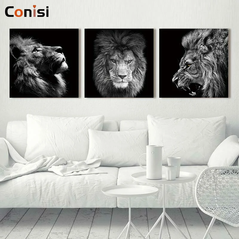 

Conisi 3 Panels Animal Lion Picture Abstract Wall Art Paintings Nordic Poster on Canvas Prints Home Decor Bedroom Decoration