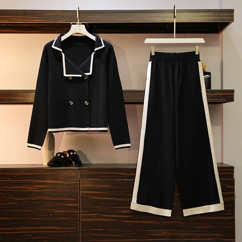 Large Size Women's Wear 2019 New Autumn And Winter Knitted Suit Two-piece Set Of Small Fragrance |