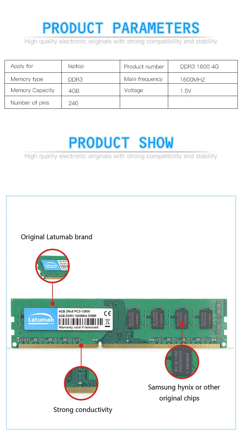Latumab 4 ГБ 8 ГБ DDR3 1600 МГц PC3 12800 настольная Память DIMM Память RAM 240 шпильки 1,5 в Настольный ПК модуль памяти ram