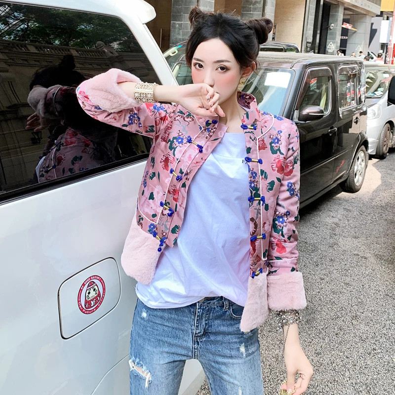 Зимние китайские традиционные женские куртки с воротником-стойкой |