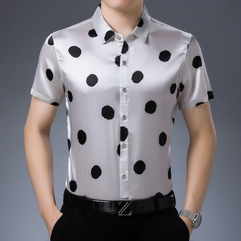 Летняя мужская одежда в горошек шелковая с принтом модные мягкие атласные