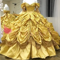 2020 gorgeous gold quinceanera dresses off the shoulder princess taffeta gothic ball gown ruffles skirt sweet 16 18 prom dresses