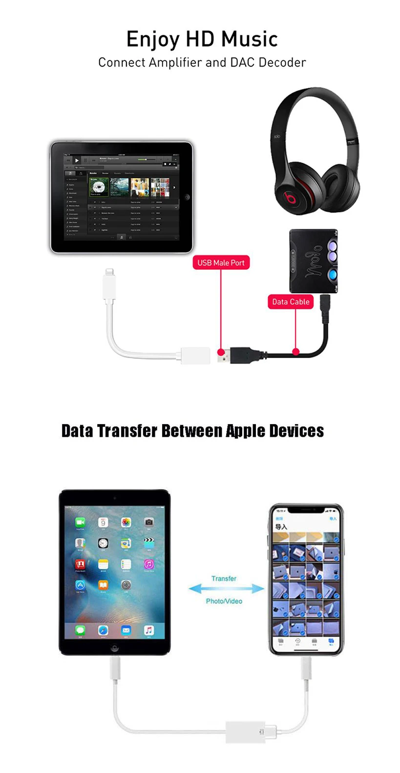 Адаптер OTG USB для камеры lightning USB кабель наушники конвертер Электрический пианино MIDI клавиатура для iphone 7 8 ios 13 адаптер