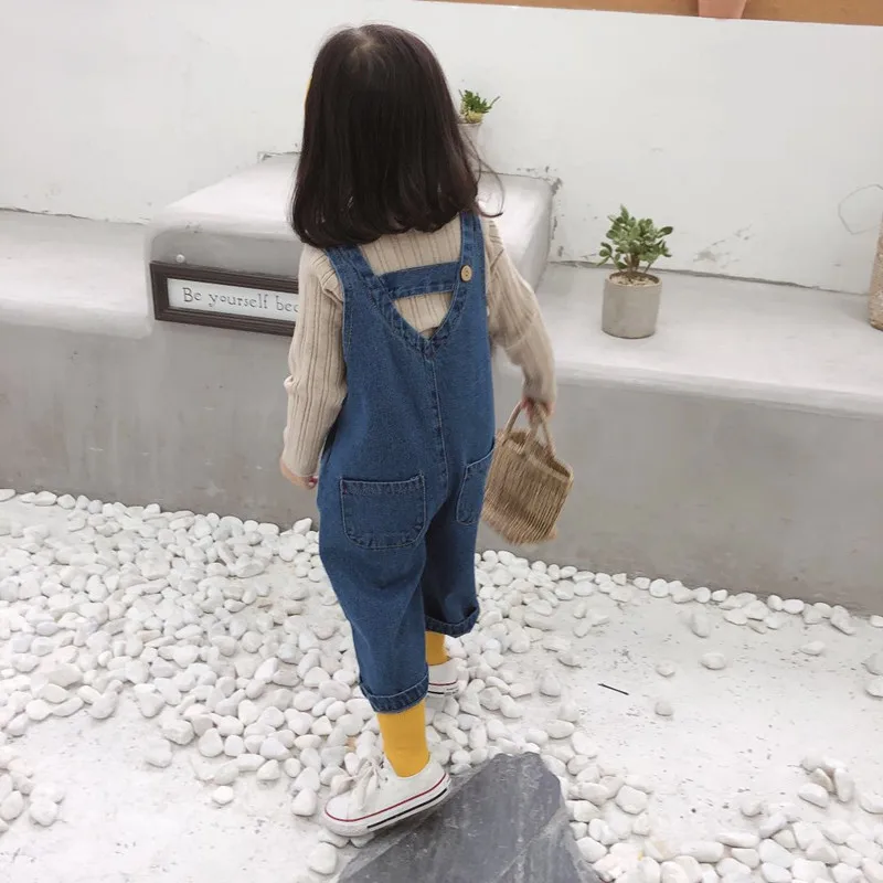

Korean Girls V-neck Denim Overalls 2-6Yrs Girl Loose Ninth Pants Children Spring Autumn Fall Summer Wide Leg Trousers Clothing