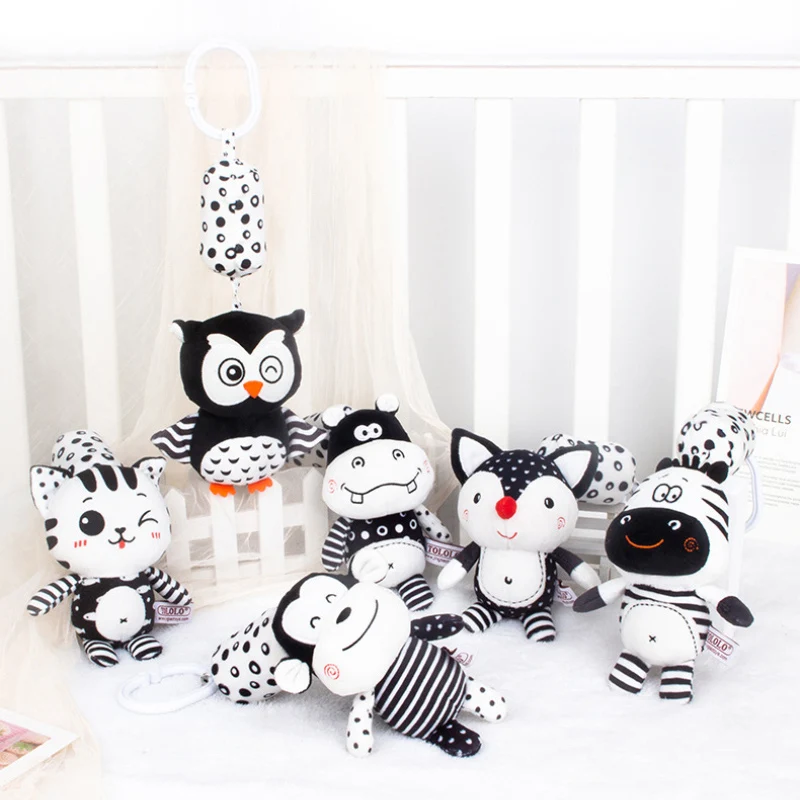 

1Pcs Soft Cartoon Animals Baby Plush Toys Bell Beep Bed Pram Stroller Mobile Hanging Toys Newborn Rattles Educational Toys Gifts