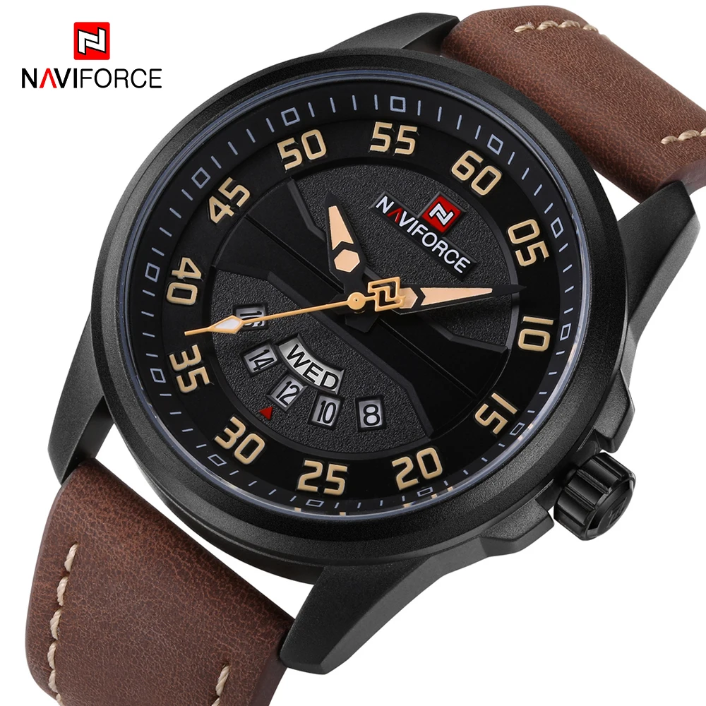 NAVIFORCE 2019 мужские часы кожаный ремень роскошь брендовые кварцевые повседневные