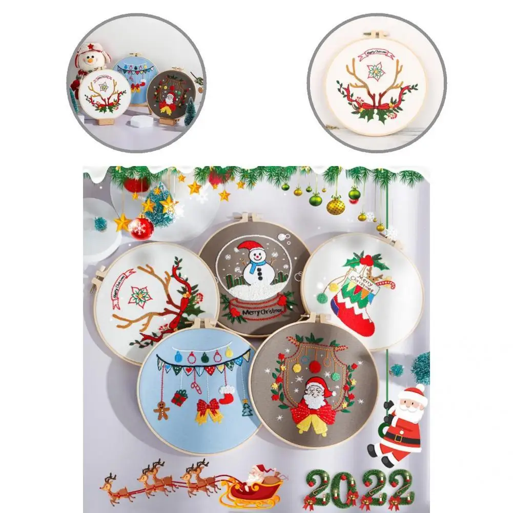 

1 Set Embroidery Starter Kit Cute Merry Christmas Santa Gift Self Embroidered Suit Relax DIY Embroidery Starter Set