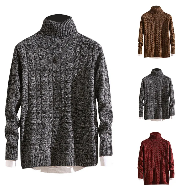 Осенние винтажные вязаные свитера мужские Классические водолазки теплые Pull Homme мужские повседневные трико уличная тонкие однотонные пуловеры