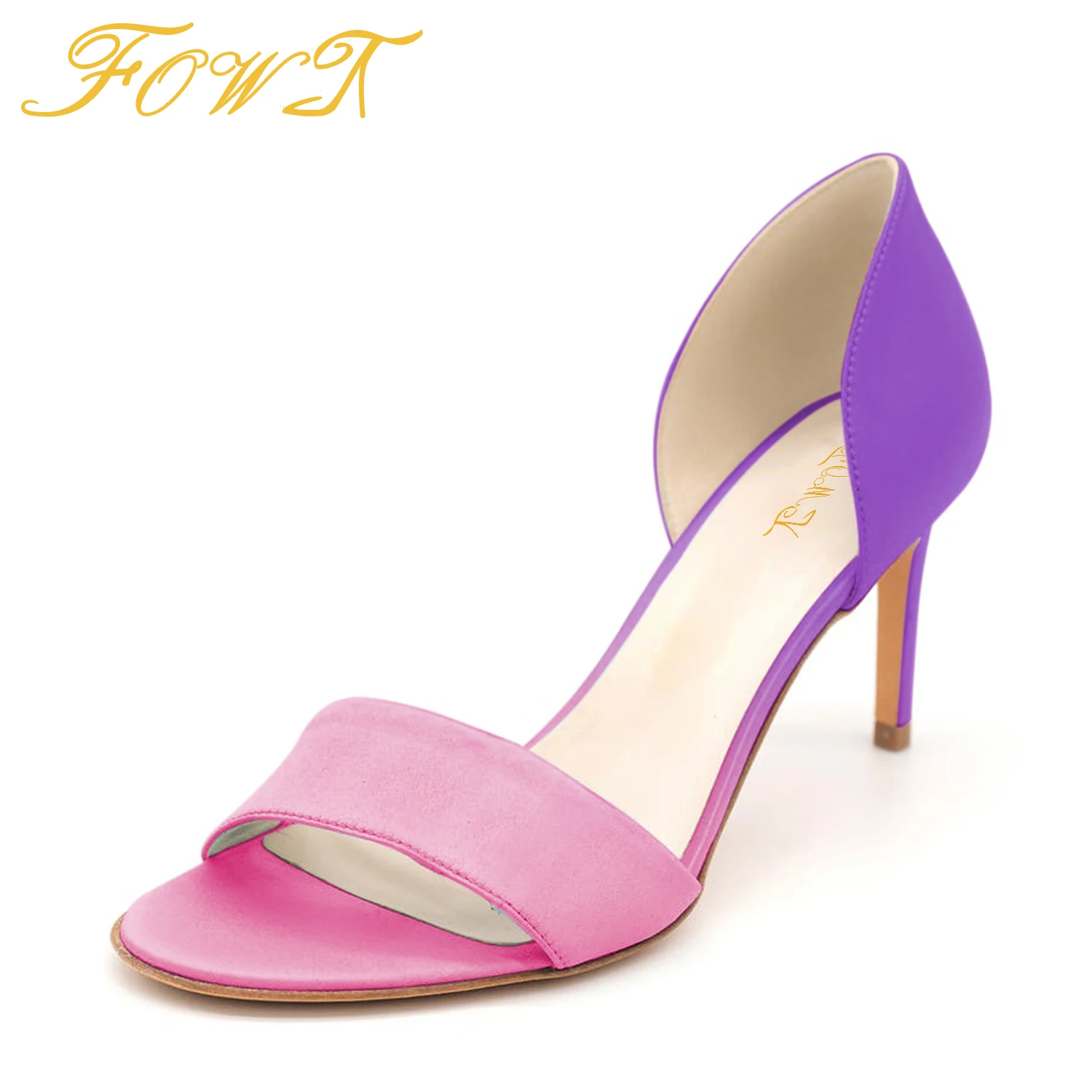 

Босоножки женские замшевые из двух предметов, Разноцветные Повседневные Классические туфли на высоком тонком каблуке, без застежки, с открытым носком, большие размеры 43 44, FOWT