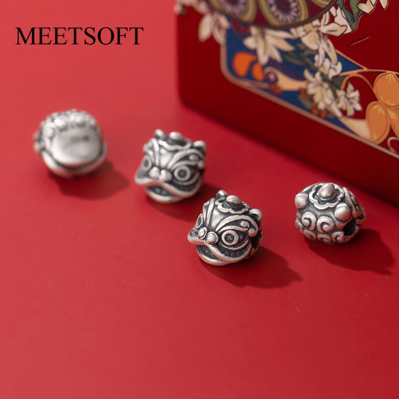 

MEETSOFT Vintage S925 Silver Distressed Lion Head Spacer Beads Wheel Bead Charms of DIY Handmade Making Supplies Accessories