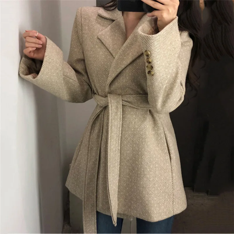 Новинка 2021 винтажная шерстяная куртка Женская осенне-зимняя одежда для женщин