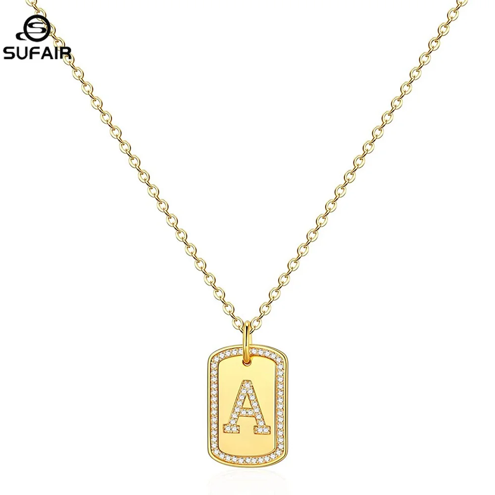 

Sufair 26 Letters Gold Plated Square Cubic Zirconia Necklaces for Women Initials Pendant Necklaces Jewelry Women Teen Girls Gift