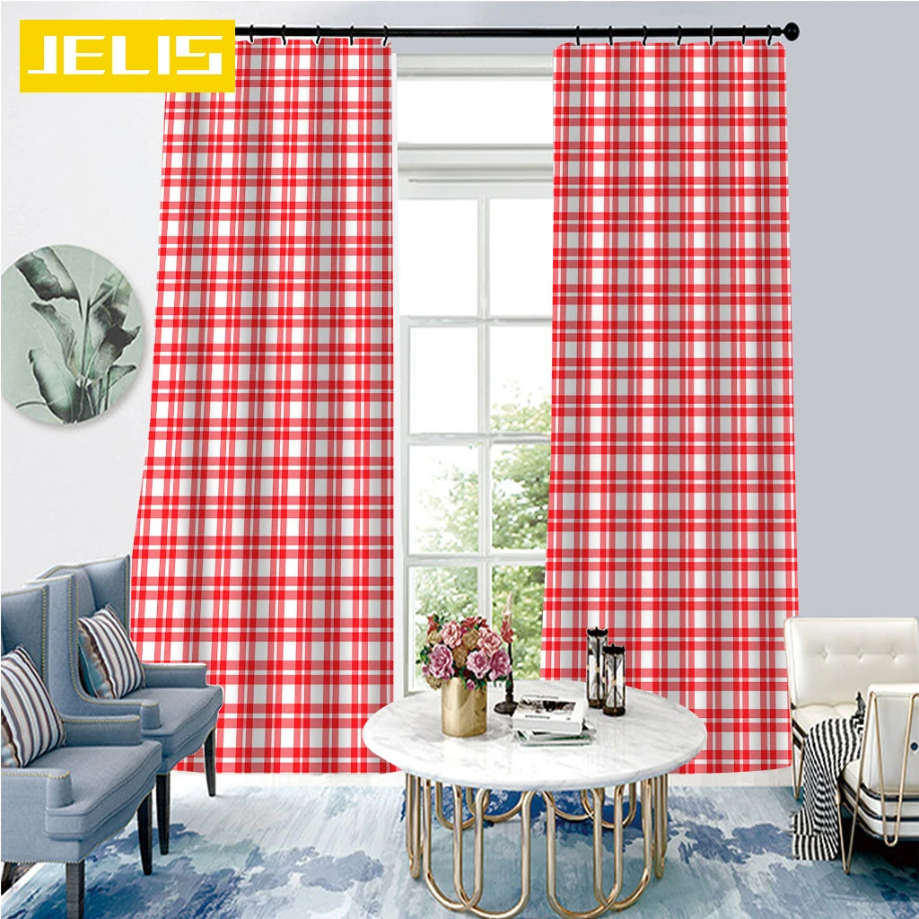 

Modern Red Pink Plaid Design Super Smooth Thick 3D Geometric Printing Curtains for Living Room Bedroom Backdrop Curtains