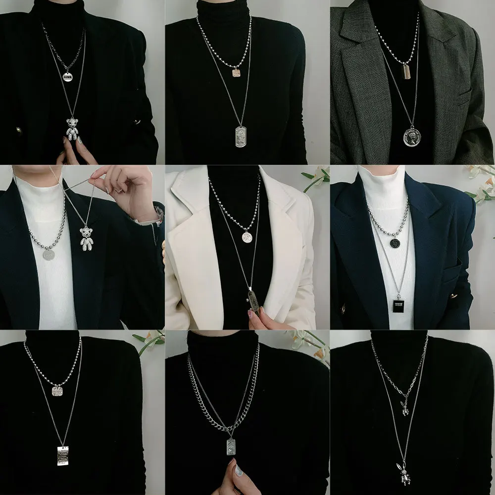 Модное Двухслойное ожерелье из титановой стали цепочка с животным для свитера