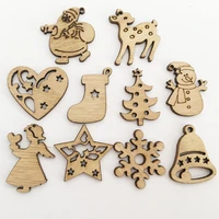 50pcslot natural wood craft christmas pendant hanging ornament deer snowflake xmas tree new year party home decoration 62858