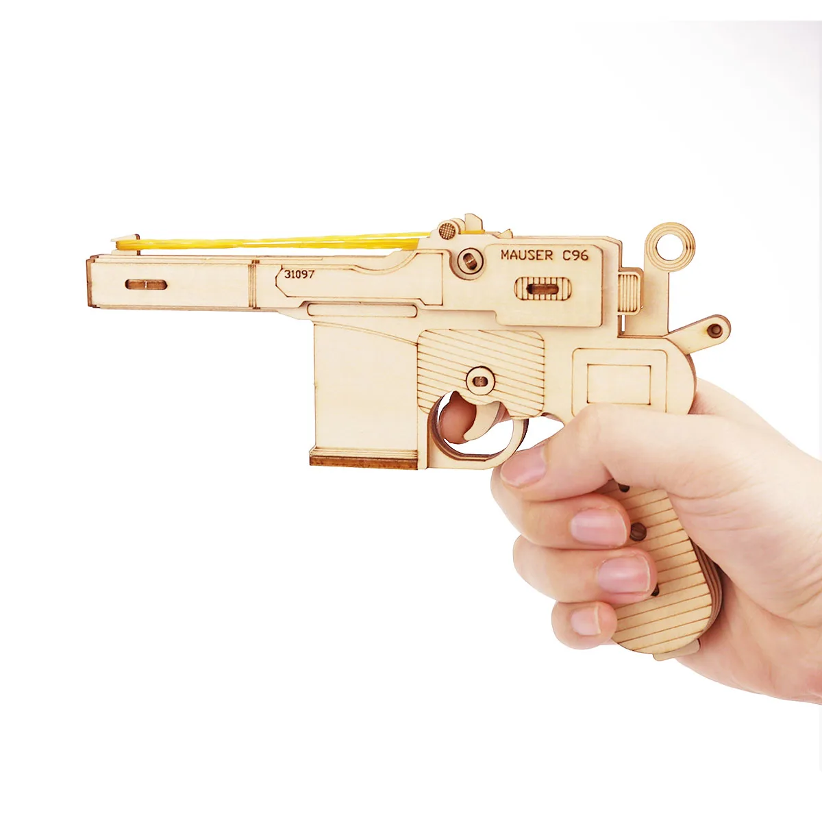 Broomhandle-pistola de banda de goma C96, juguete 3D de madera, rompecabezas, modelo mecánico, corte por láser, ensamblaje de construcción