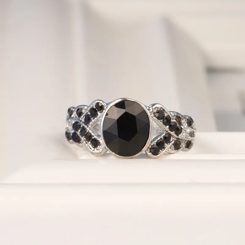 Винтажное женское черное/белое кольцо с камнем набор кристаллом цирконием