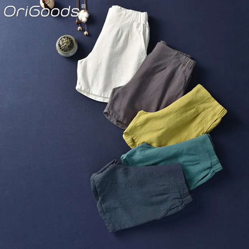 OriGoods женские летние шорты 2021 Новый чайное полотенце из хлопка и рами винтажные Шорты повседневные