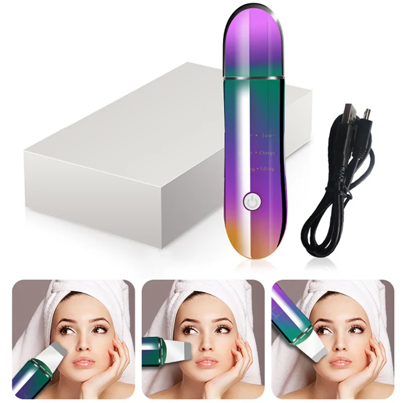 

Rechargeable Ultrasonic Face Skin Scrubber Facial Cleaner Peeling Vibration Blackhead Removal Exfoliating Pore Cleaner Tool