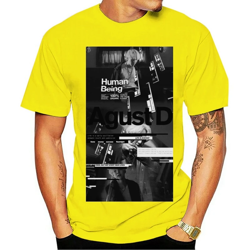 

Printed Men T Shirt Cotton Tshirts O-Neck Short-Sleeve Agust D Black Women T-Shirt