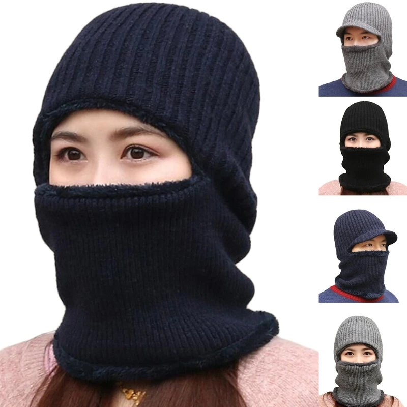 

Unisex Winter Ribbed Knit Balaclava Beanie Hat Cycling Plush Lined Thermal Warm Ski Face Cover Neck Gaiter Warmer Cap