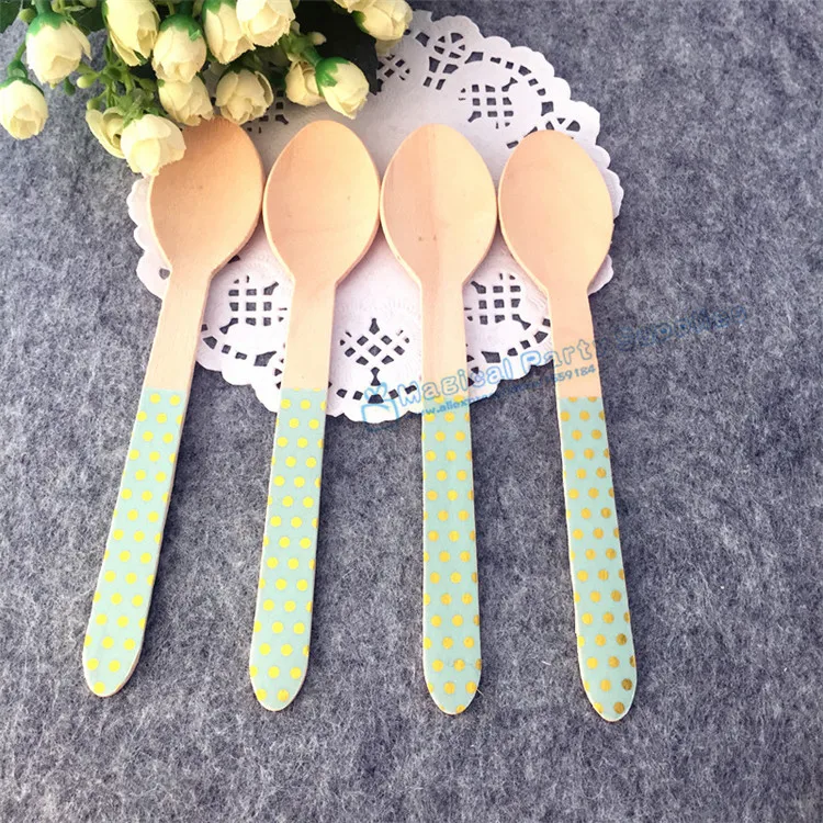 Ложки мятно-зеленые в горошек 36 шт. вилки розовый нож деревянная посуда с ручной