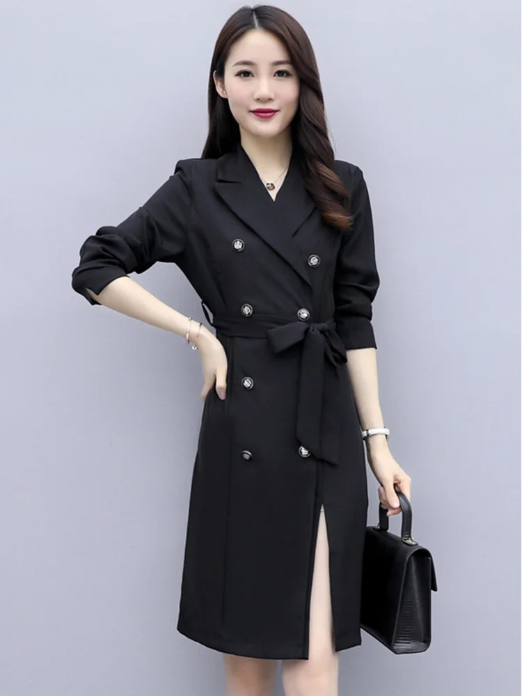 Тренч женский двубортный модный теплый приталенный дизайнерский длинный плащ в