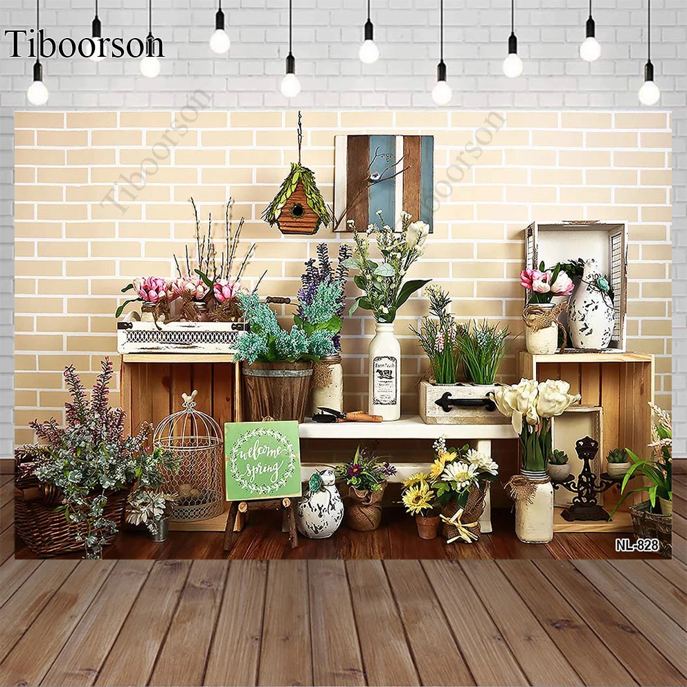 

Spring Easter Backdrops Photography Spring Flowers Bunny Eggs Newborn Baby Child Portrait Brick Wall Photo Studio Background