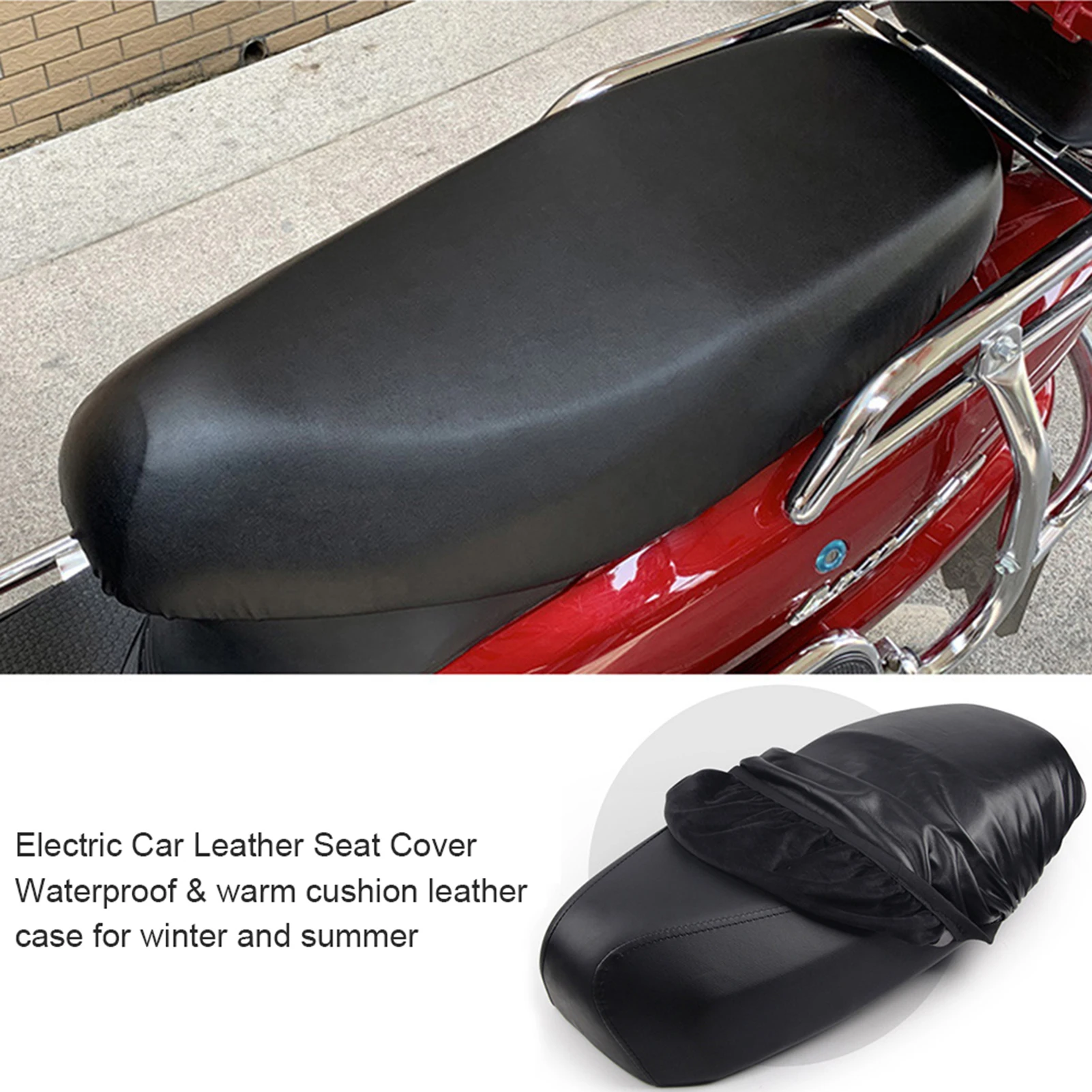 Motorcycle Leather Seat Cover Winter Summer Dual-use Electric Car Cushion Cover Universal Waterproof Warm Black Cushion Holster