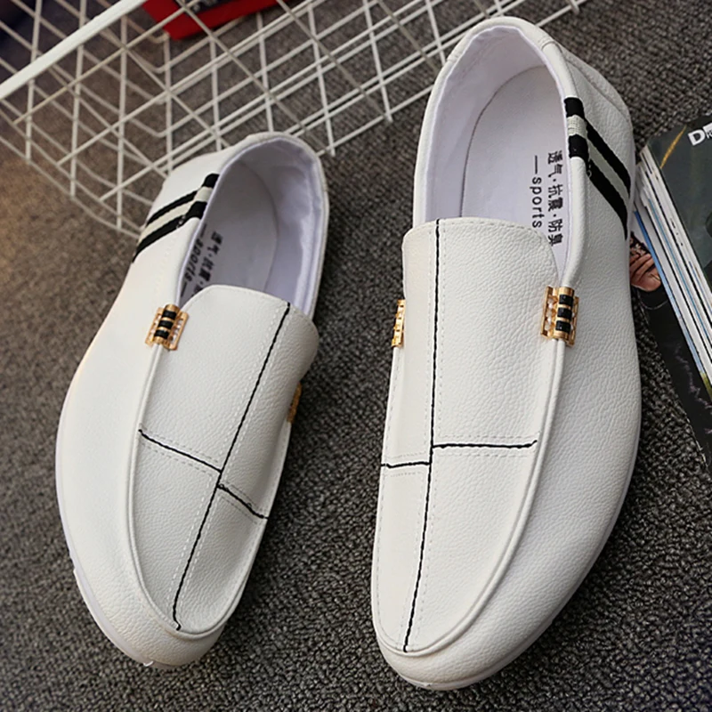 

Mazefeng Men Shoes Striped Leather Doug Shoes Comfortable Casual Shoes Footwear Flats Men Slip on Lazy Shoes loafers men