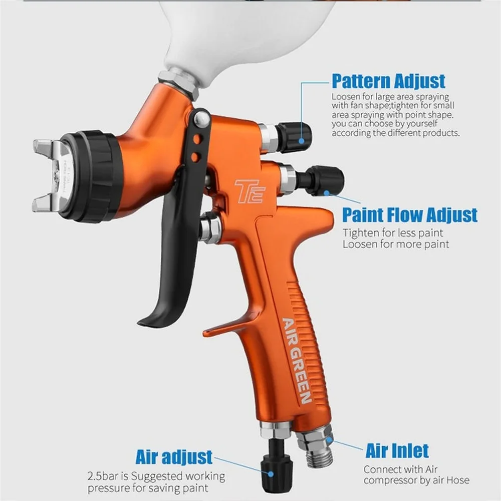 TE Spray Gun Nozzle Airbrush 1.3mm 600ml HVLP Paint Car Painting Furnitures DIY Kit Auto Repair Tool |