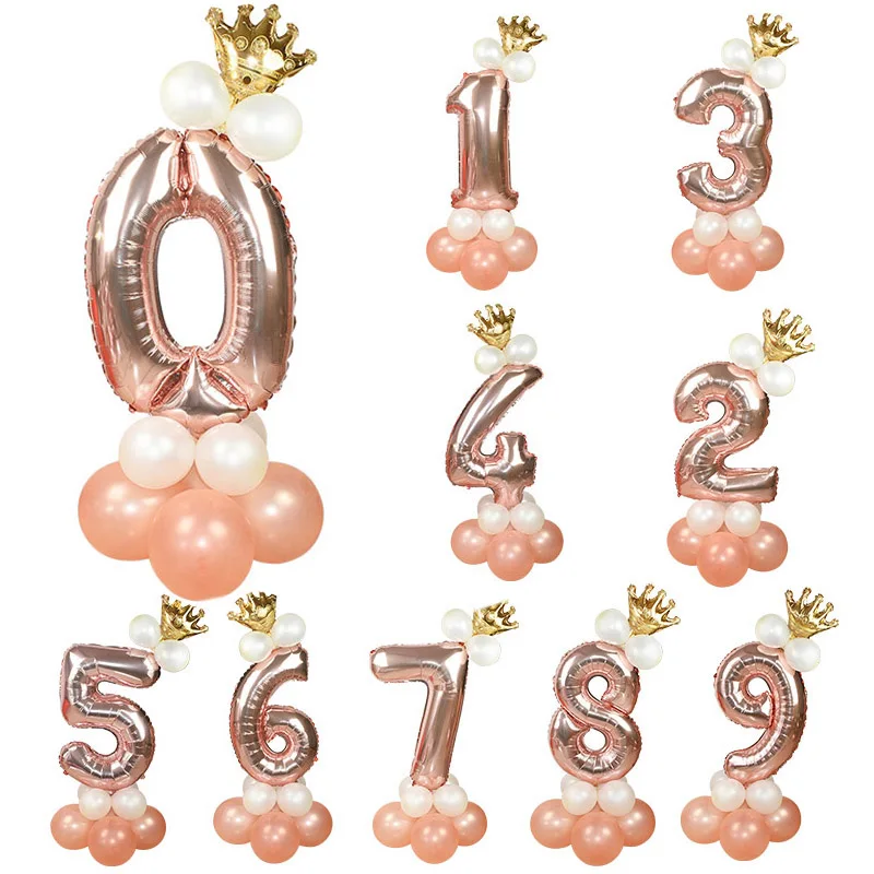 1 комплект из розового золота серии 32 дюймов номер Crown шар Фольга воздушных шаров из латекса одежда для свадьбы, дня рождения Декор Globos год Рождественский орнамент
