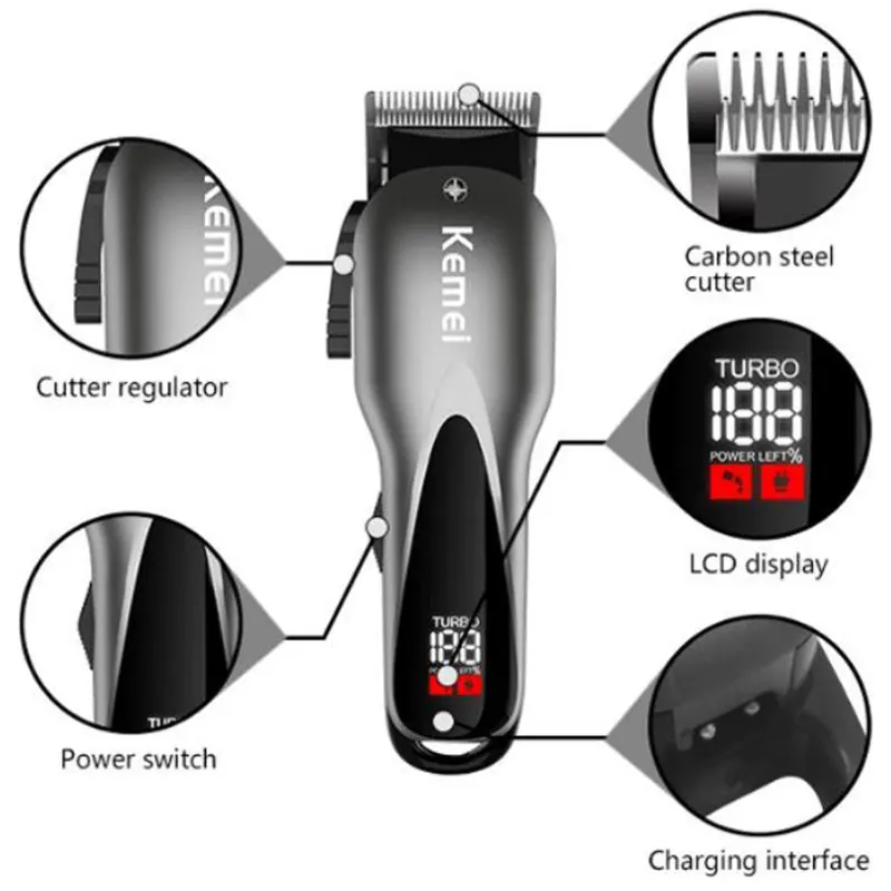 Профессиональная двухскоростная Беспроводная Машинка для стрижки волос от kemei