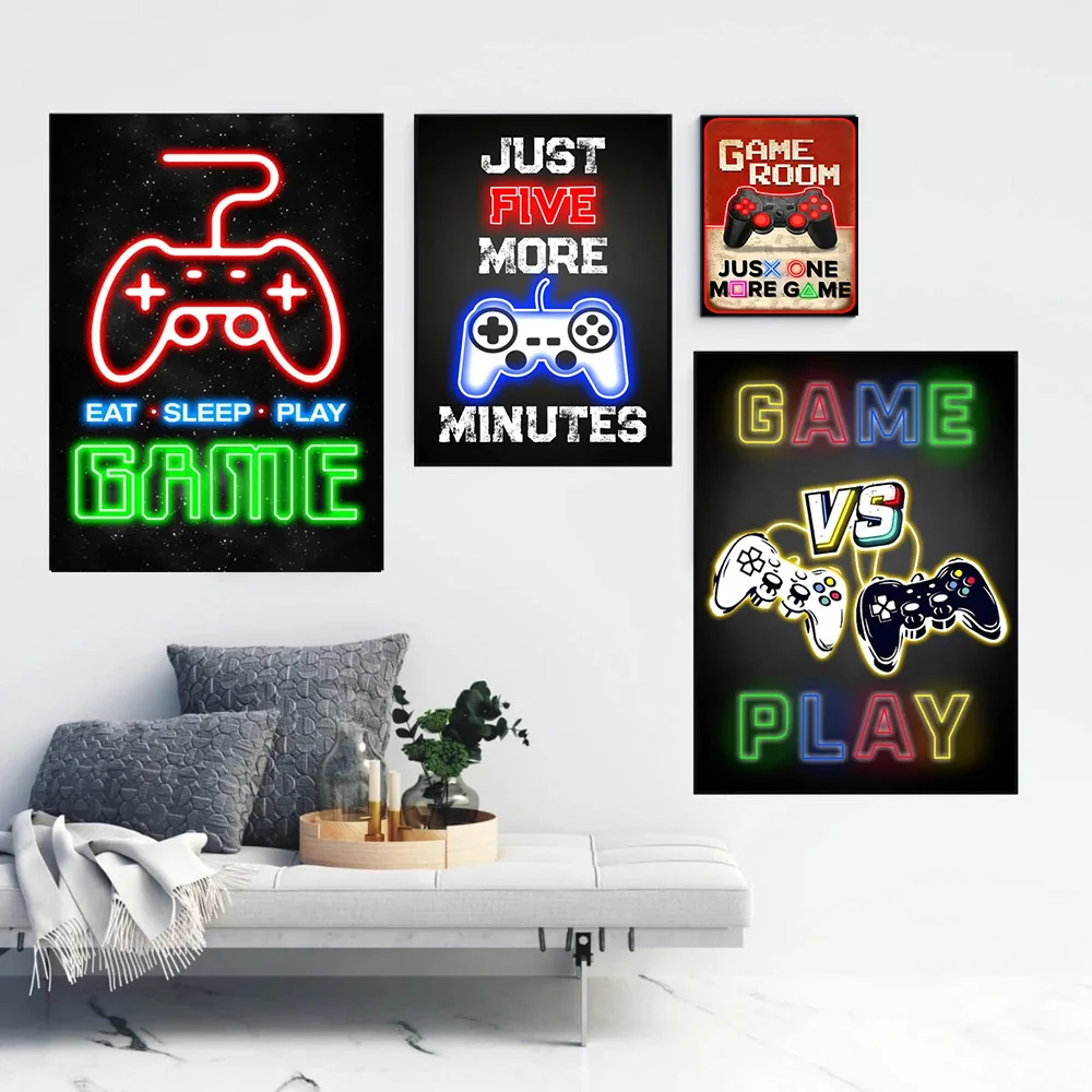 

Neon Art Game Posters Prints Gamepad Illustration Wall Canvas Painting Joystick Pictures For Living Room Corridor Decor Cuadros