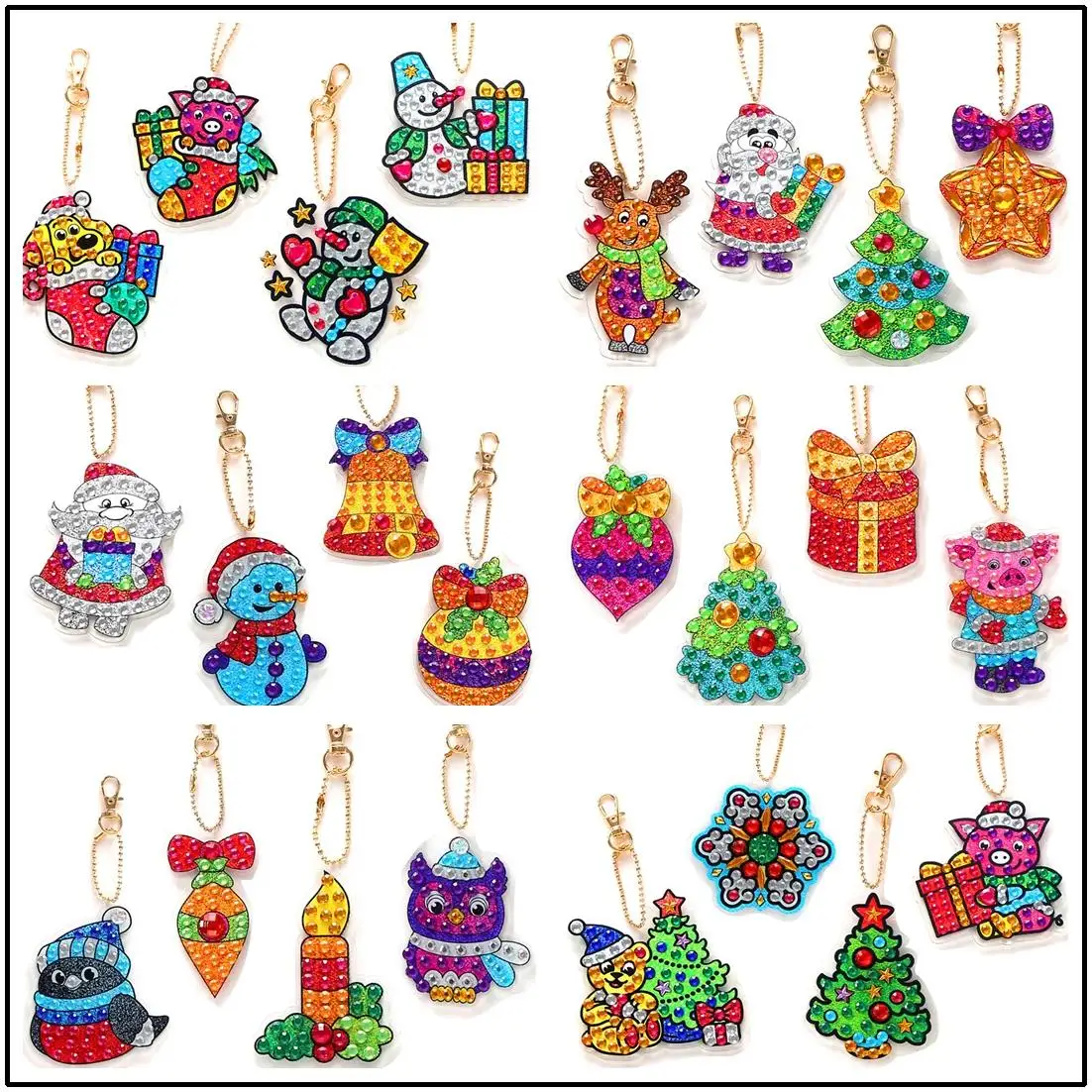 

DIY Diamond Painting Keychain Set Christmas Gift Key Ring Full Drill Mosaic Making Diamond Painting Pendant for Art Craft