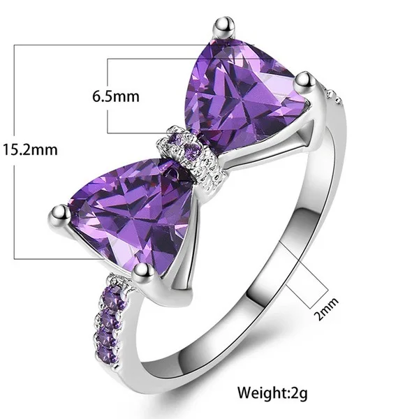 

Romantic Milangirl Purple Crystal Bowknot Ring for Women Party Daily Lovely Cute Fashion Rings Jewelry