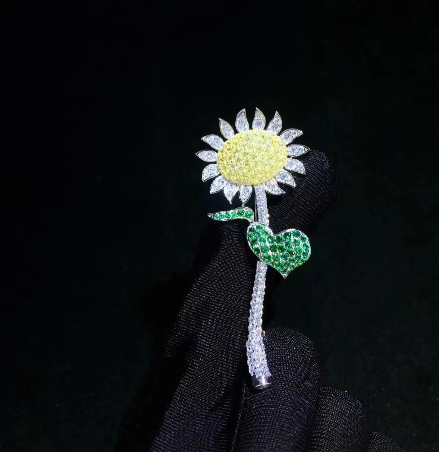 Серебро 925 пробы с кубическим цирконием брошь в виде подсолнуха булавки Изящные