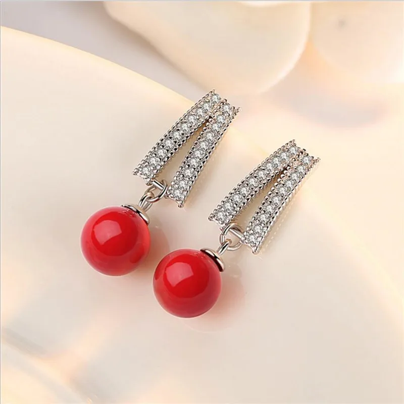 Винтажные красные серьги-капельки с жемчугом женские серебряные серьги 925 пробы