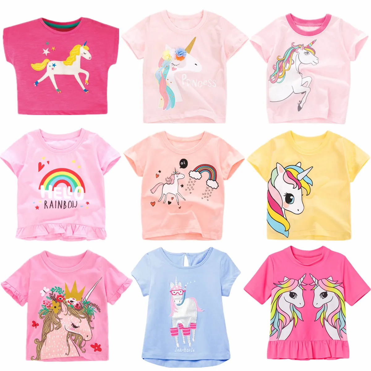 

2021 Summer Fashion Unisex Unicorn T-shirt Children Boys Short Sleeves White Tees Baby Kids Cotton Tops For Girls Clothes