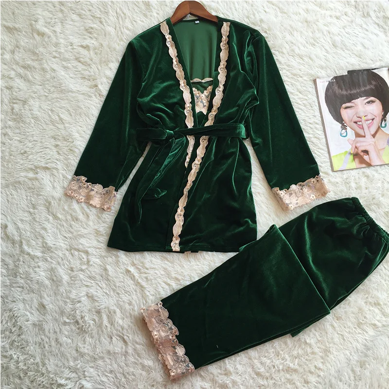 

Pajamas Suit Women Velvet Sleepwear 3PCS Nightwear Casual Bathrobe Nightgown Sleep Set Autumn Winter Sexy Home Clothes XXL